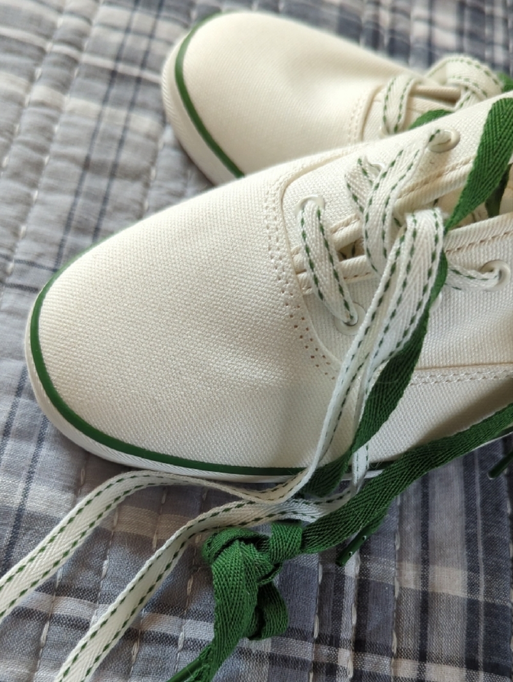 STAUD + Keds Cream Canvas Low-Top Sneakers with Green Trim - Picture 2 of 4